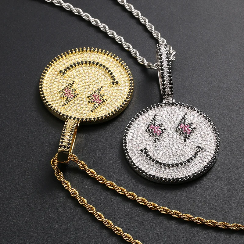 

Hiphop iced out face show necklace wholesale hiphop jewelry solid back pendant