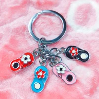 fashion silver couple keyring keychain slipper shoes pink flower gift special feature cartoon car bag metal color matching k0023