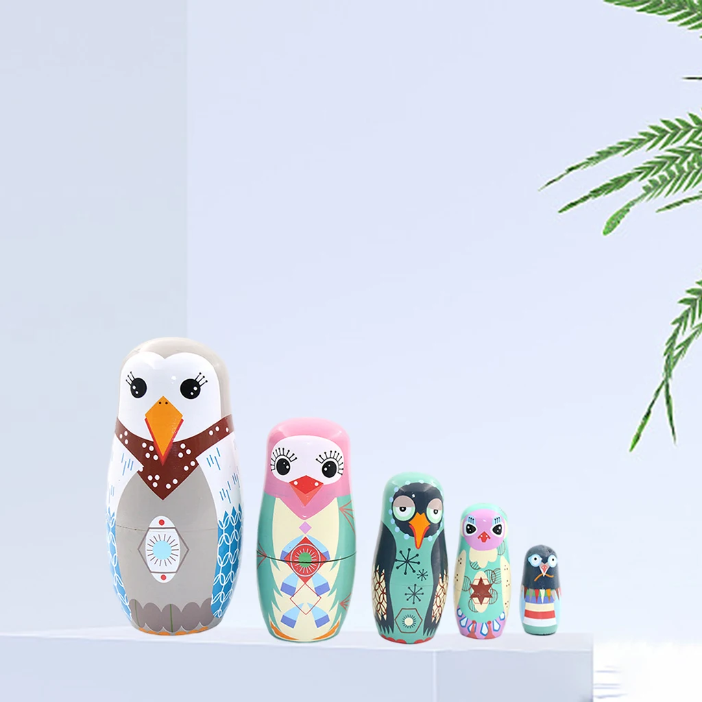 

5 Layers Russian Nesting Doll Cartoon Handmade Wooden Owl Nesting Dolls Matryoshka Dolls Toys