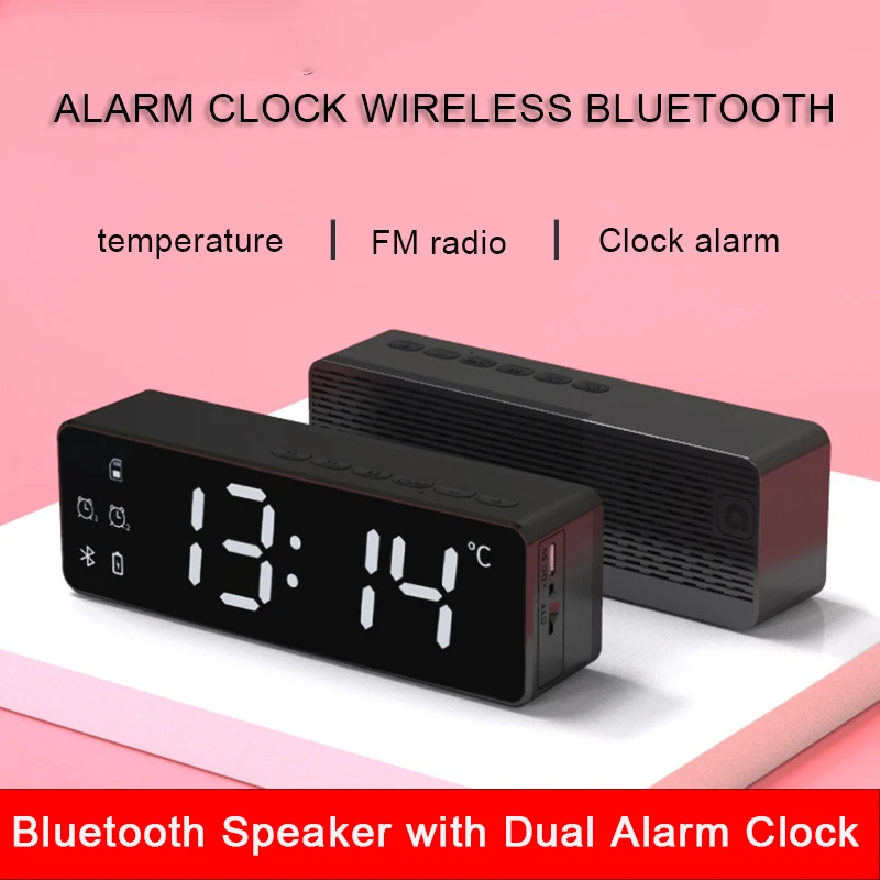 

Wireless Mini Portable Alarm Clock Speakers Bluetooth Speaker With FM Radio Smart Home