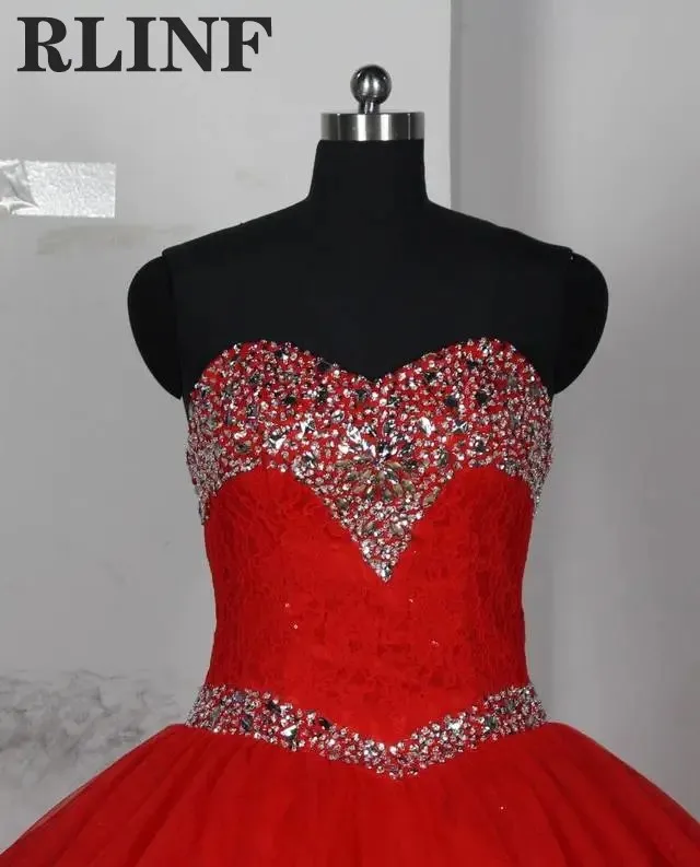 

Red Bling Bling Beading Sweetheart Sleeveless Ball Gown Quinceanera Dress Evening Formal Dresses