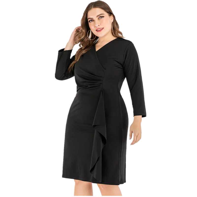 Женское облегающее платье миди с V образным вырезом и бантом|Женские платья| |