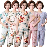 middle aged mother pajamas summer cotton pyjamas women short sleeved sleepwear suit lounge home clothes loose pijama set l 4xl