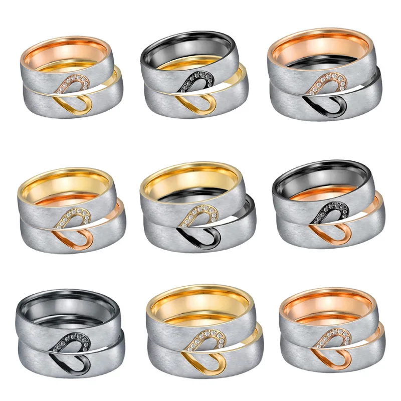

1 Pair Love Alliance Affordable Heart Wedding Promise Rings for Couples Ladies Gents Valentines Proposal Ring Gold Plated