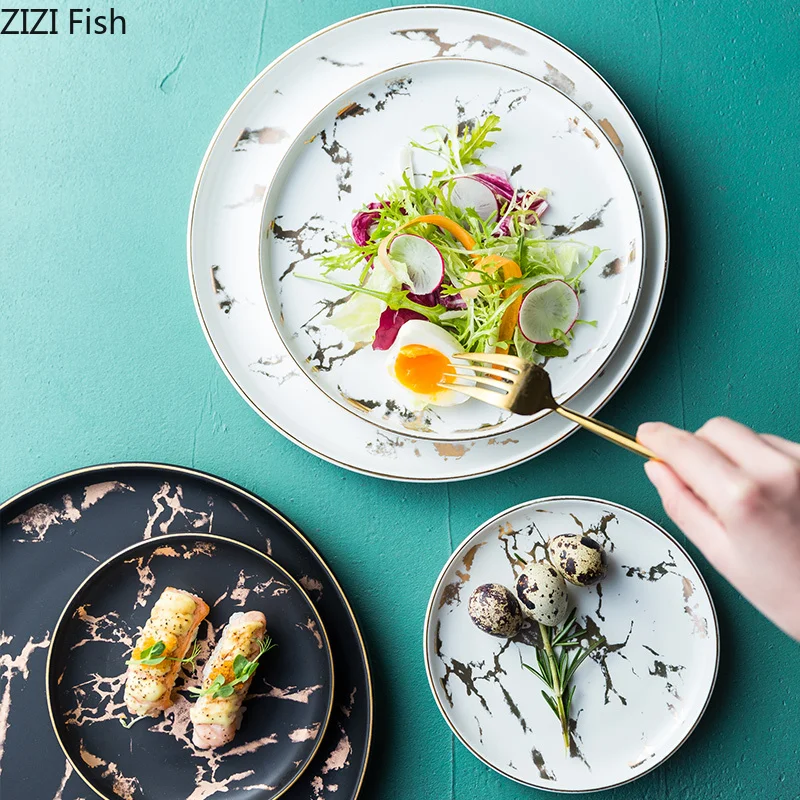 Набор посуды керамические блюда и тарелки с имитацией мрамора фруктов овощей