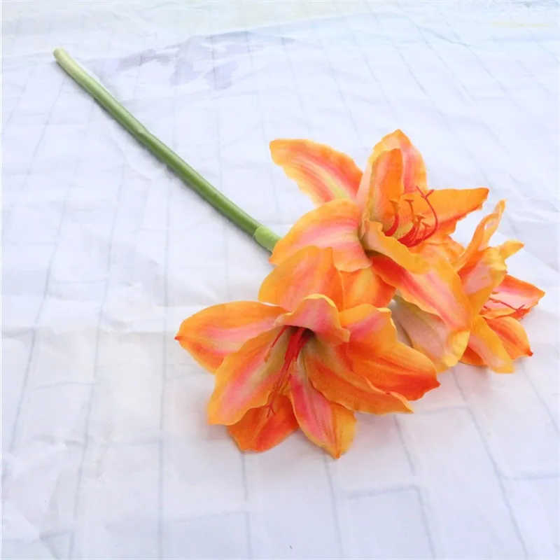 

7Pcs Fake Single Stem Clivia (3 heads/piece) 28.35" Simulation Barbadoslily for Wedding Home Decorative Artificial Flowers