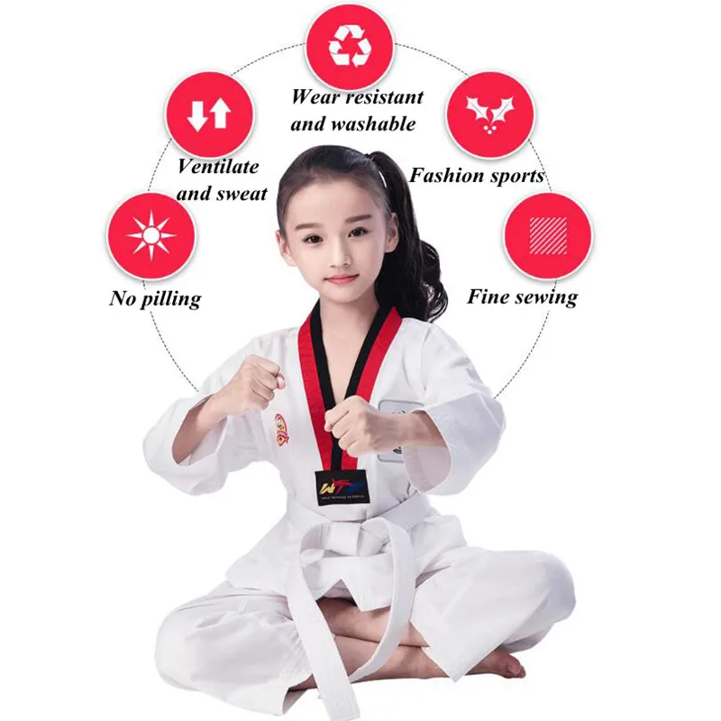 Традиционная белая униформа для тхэквондо детей и взрослых костюм Каратэ с