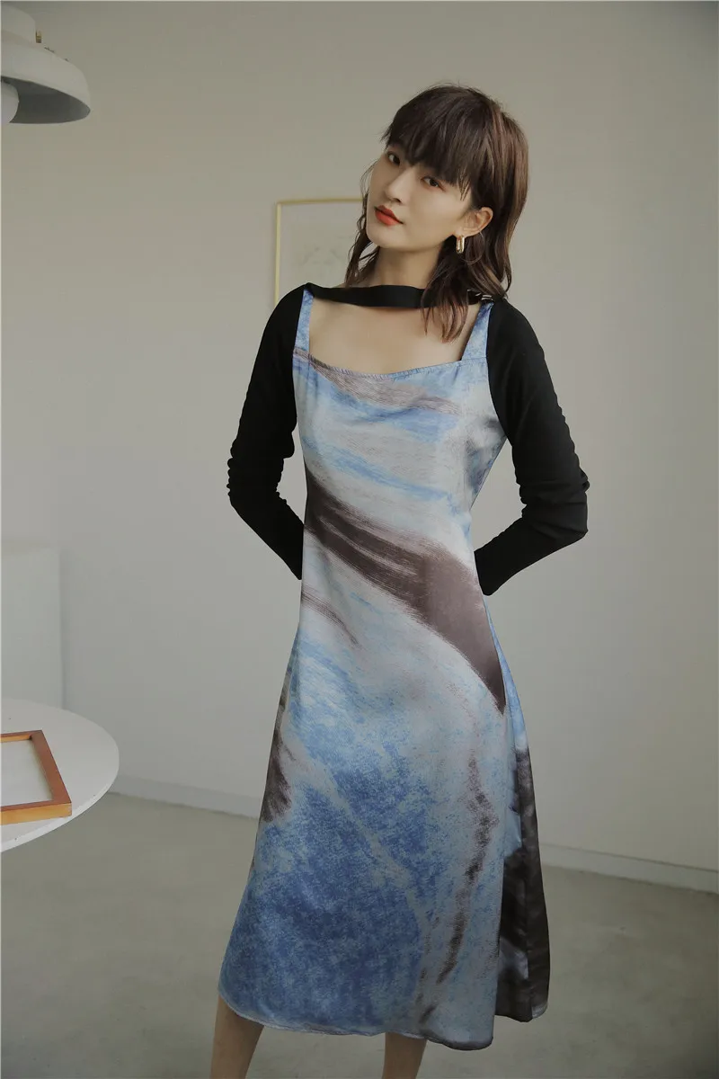 Платье CHEERART Tie Dye с длинным рукавом и квадратным вырезом масляным принтом женское