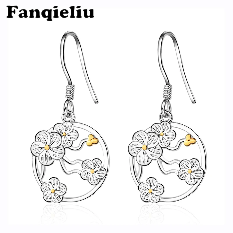 

Fanqieliu Sterling Silver 925 Drop Earrings Woman Retro Ethnic Fine Jewelry Flower Dangle&Drop Earrings For Women FQL20113