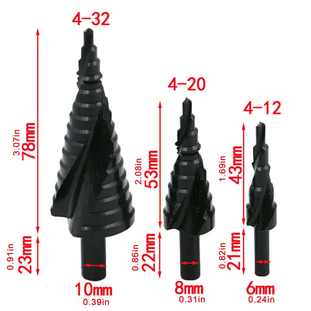 

3PCS Cobalt Step Stepped Drill Bit Set Nitrogen High Speed Steel Spiral For Metal Cone Triangle Shank Hole