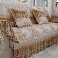 luxury royal sofa cover cotton linen slipcover orange jacquard sofa towel non slip cushion backrest pillow case combination kit