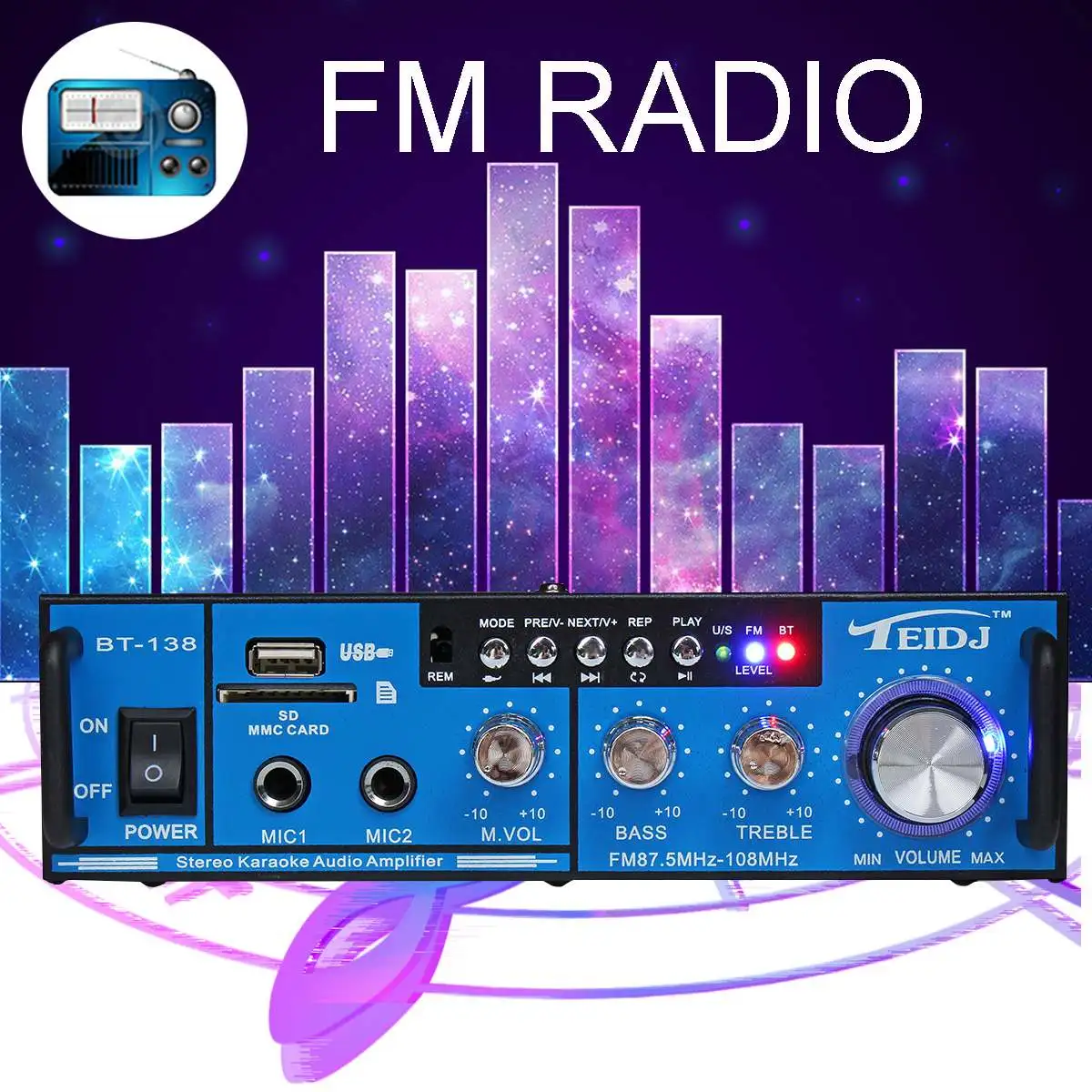 800 Вт 12 В/220 В 2,0 канальный Hifi bluetooth автомобильный аудио усилитель мощности домашний кинотеатр усилители SD fm-радио Музыка Караоке W/двойной микрофон
