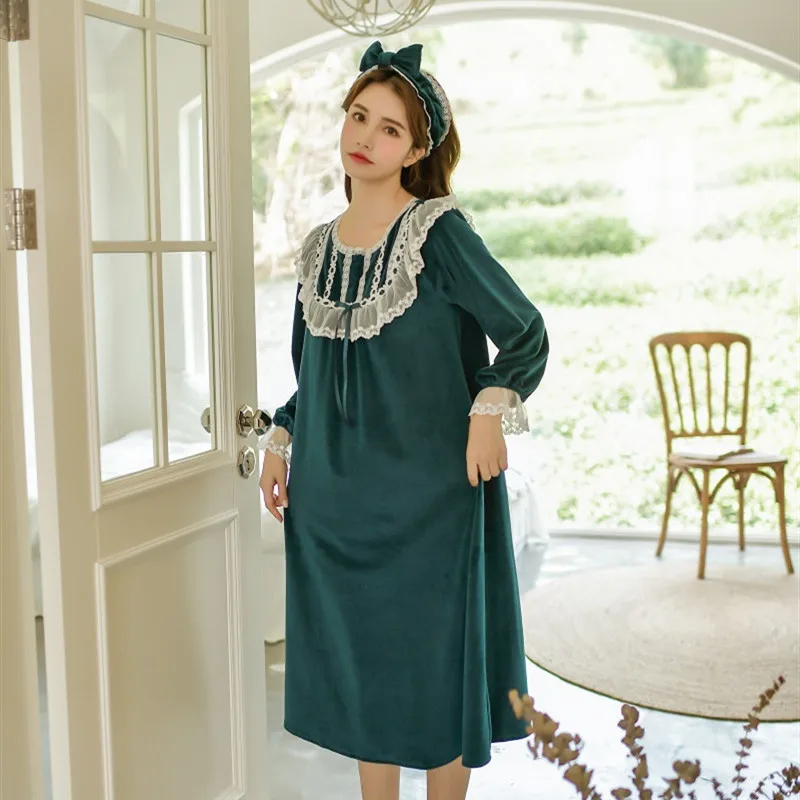 Зимние теплые толстые бархатные женские длинные ночные рубашки с длинным