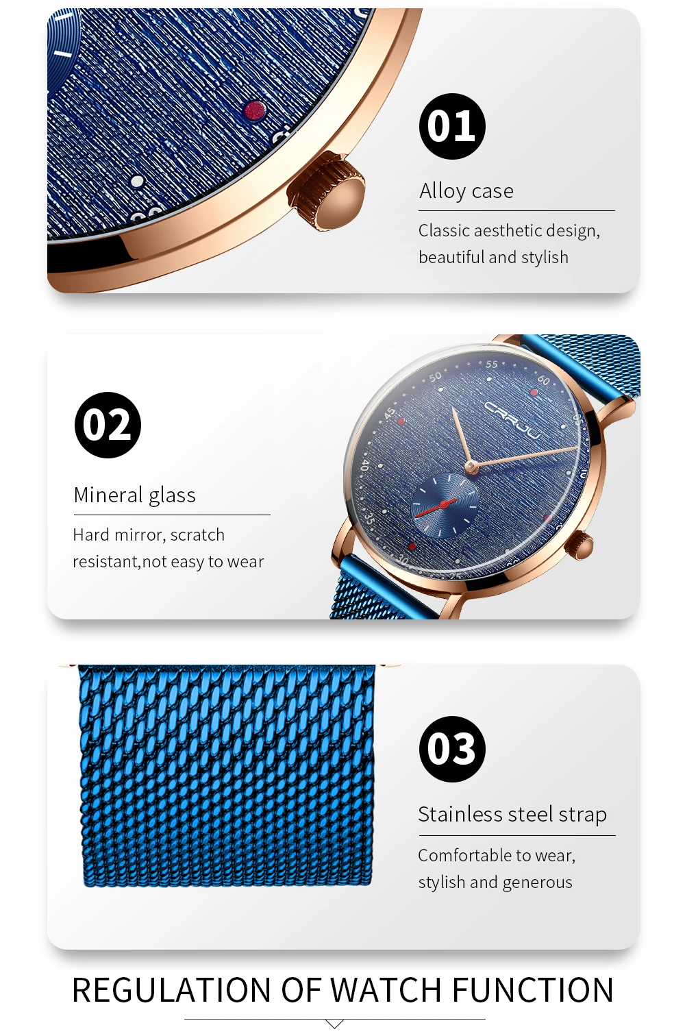 CRRJU Watch Men Fashion Business Watches Men's Casual Waterproof Quartz Wristwatch Blue Steel Clock Relogio Masculino