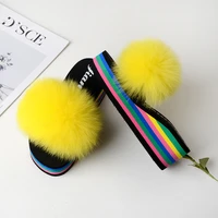 2020 autumn and winter fur slippers women real fox fur slides furry flat sandals female casual cute fluffy shoes