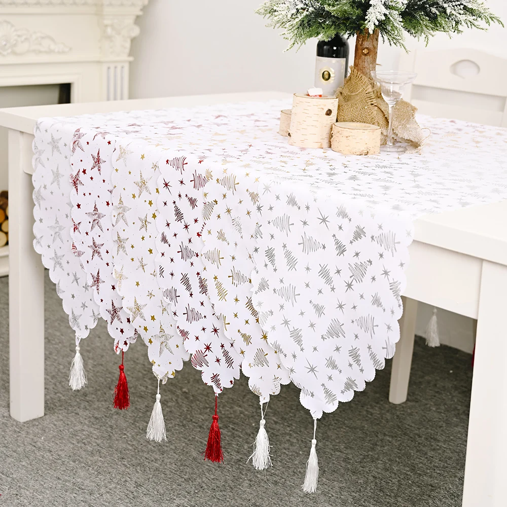 

Zerolife 180x36cm Classic European Style White Bronzing Table Runner Table Cover Hotel Home Wedding Party Banquet Decor Supply