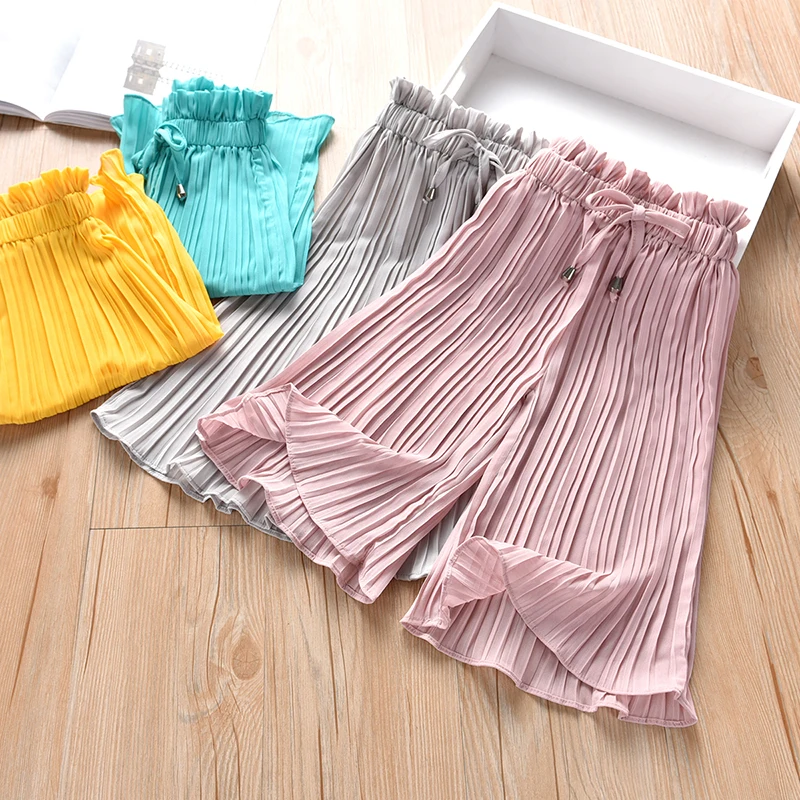 Брюки для девочек с широкими штанинами летние детские однотонные Свободные