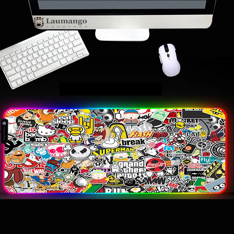 

RGB Mouse pad Magnets stickers DIY cartoon soft wear-resistant girl table mat boy games big RGB mouse pad