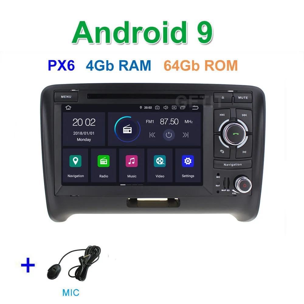 PX6 4G-RAM 64G-ROM DSP 64G PX6 Android 9 автомобильный DVD видео стерео радиоплеер gps навигация для AUDI TT MK2(2006 - Цвет: PX6 4G-RAM 64G-ROM