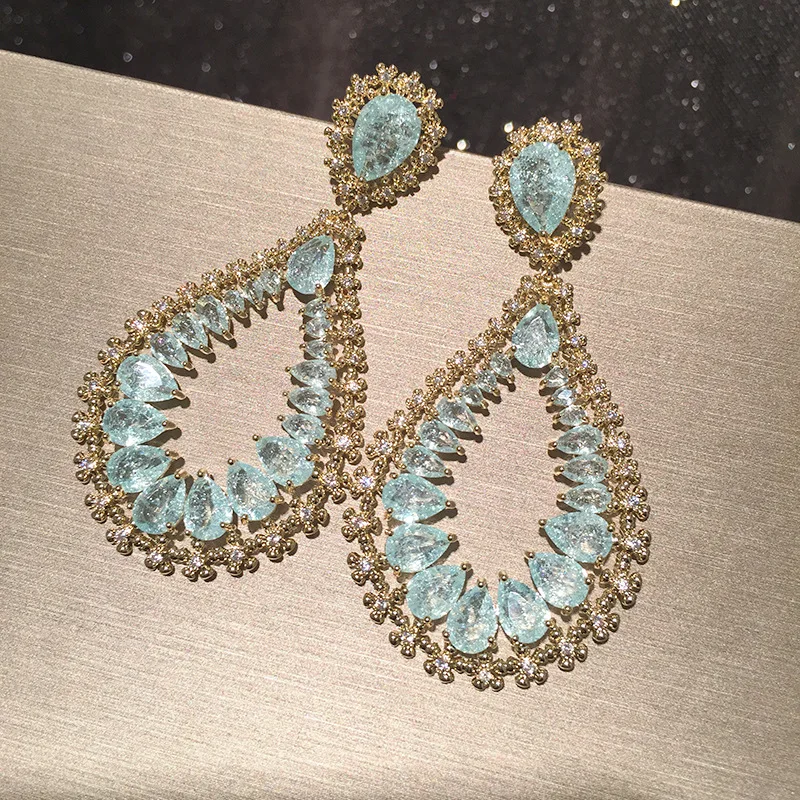 Женские винтажные серьги-подвески из серебра 925 пробы с голубым Цирконом |