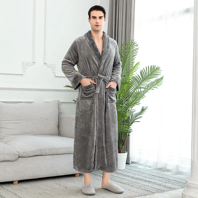 Мужской зимний удлиненный толстый теплый фланелевый флисовый халат для мужчин s