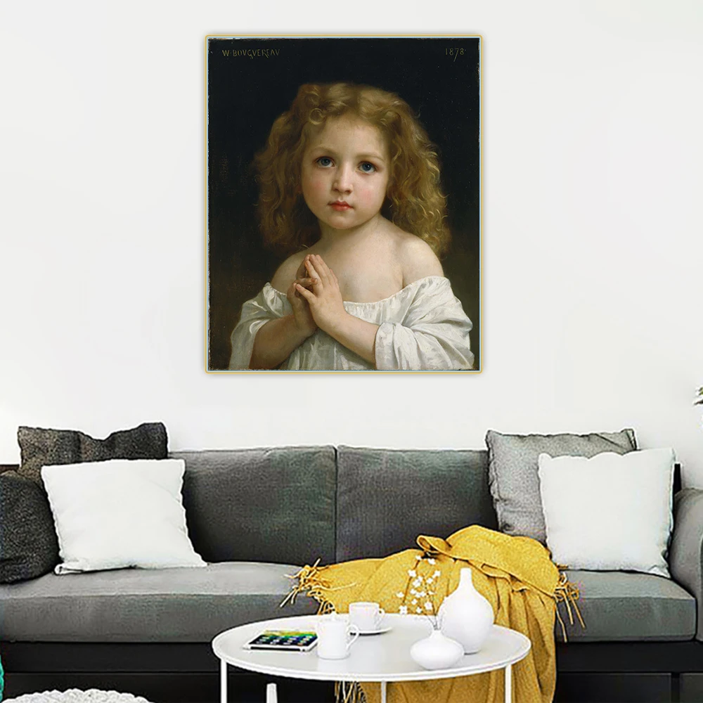 

Holover Canvas Oil Painting William Adolphe Bouguereau"Little Girl prayer"Aestheticism Artwork Poster Aesthetic Home Decor