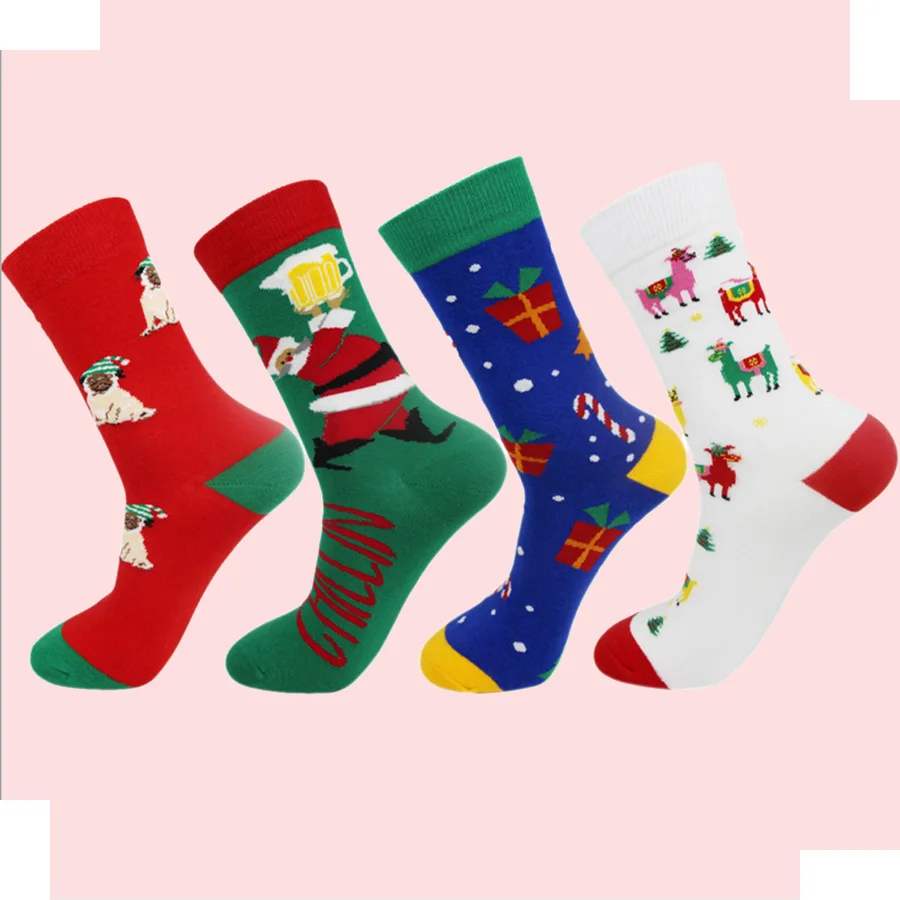 Женские носки в рождественском стиле повседневные хлопковые с круглым вырезом
