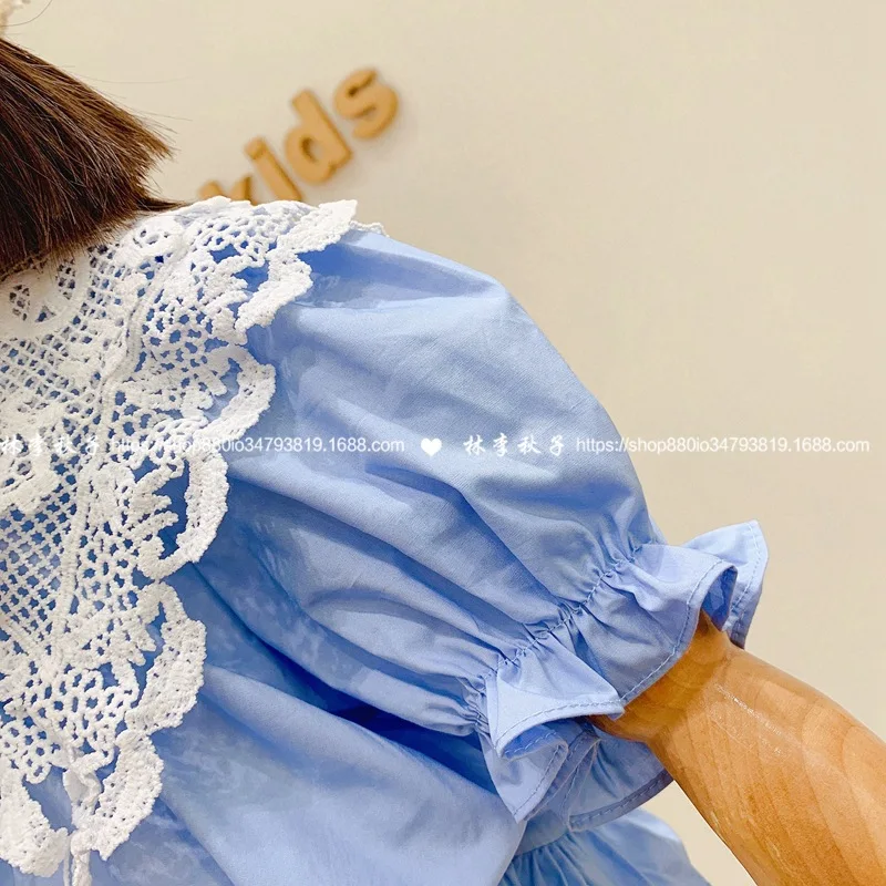 

Girls net red suit summer dress 2021 new children's western style lace shirt fashionable shorts small fresh