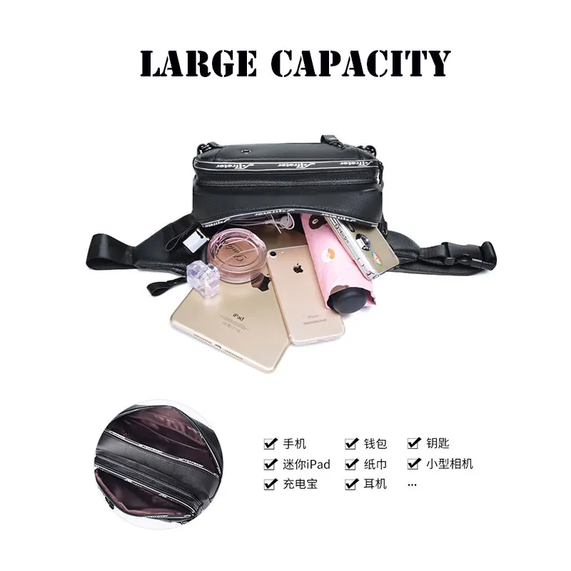 

New Pu leather waist bag Unisex universal fanny pack sports travel outdoor solid color chest bag Waterproof multi leisure bag