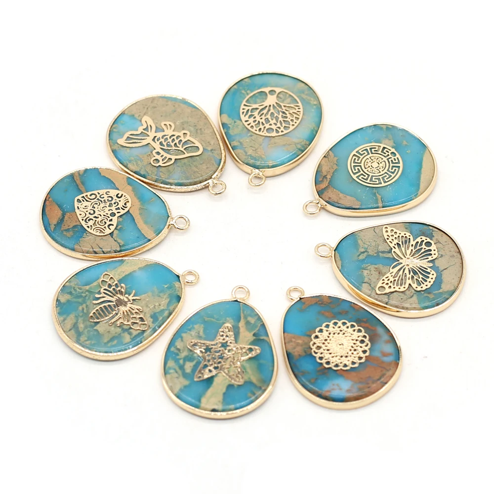 

Natural Stone Gem Drop Blue Ocean Mine Gold-plated Pendant Handmade Crafts DIY Necklace Earrings Jewelry Accessories Gift Making