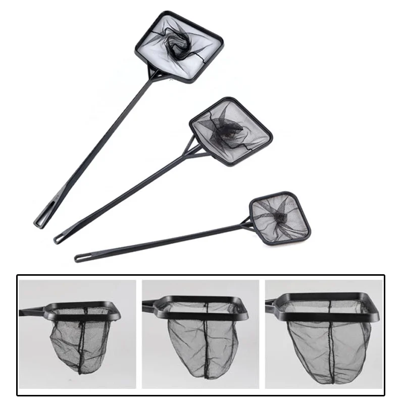 Black Portable Long Handle Square Aquarium Fish Tank Landing Net Fishing Floating Objects Cleaning Tools | Дом и сад