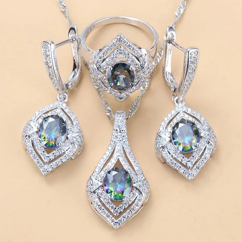 Мистик Радуга Топ qualitycubic Zirconia 3 шт Ювелирные наборы для женщин модные вечерние
