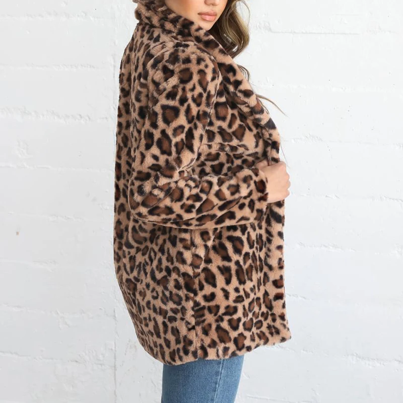 Женская Шуба из искусственного меха с леопардовым принтом на осень/зиму | одежда