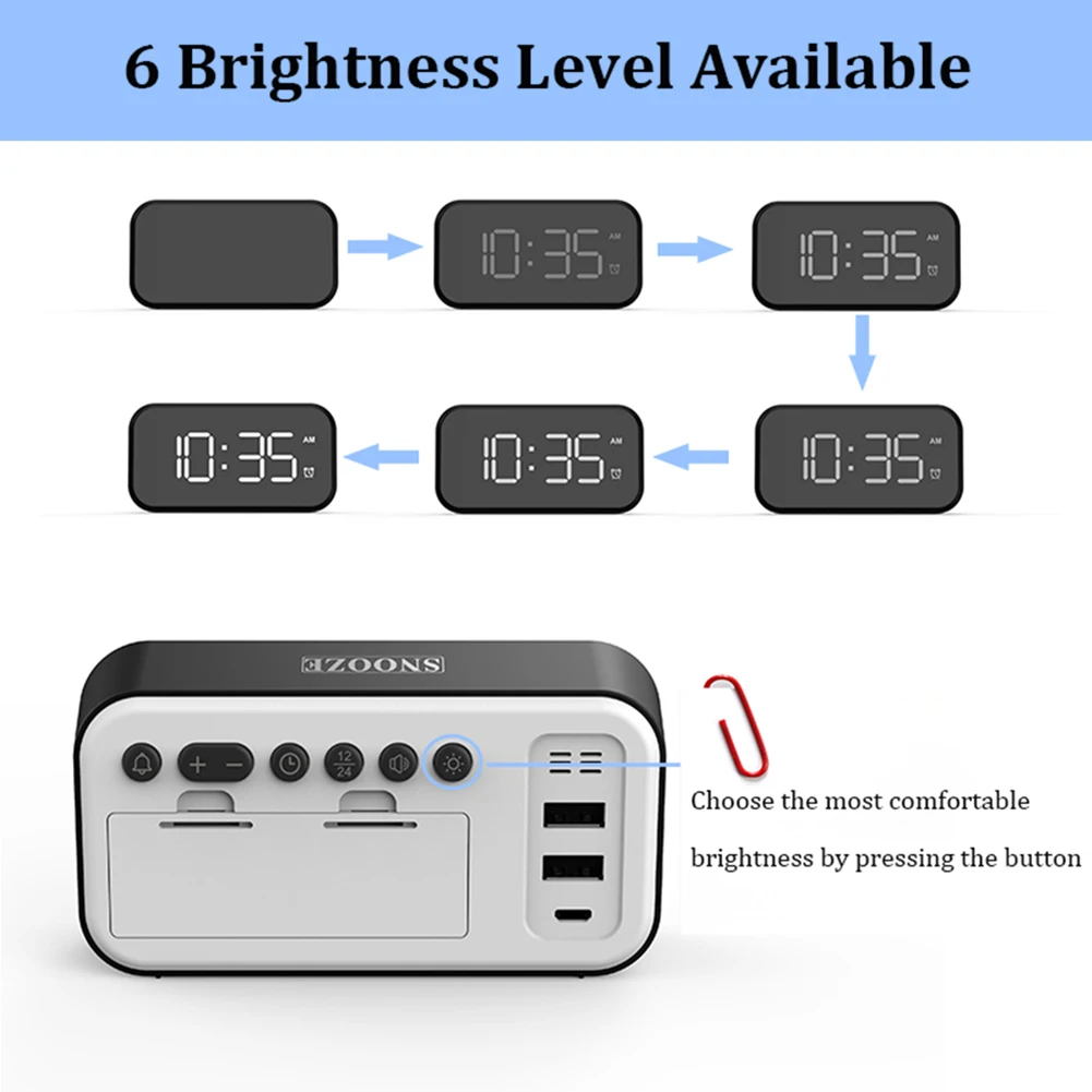 

LED Digital Alarm Backlight Alarm Clock Electronic Digital Dimmable Alarm Clock Large LED Screen USB Interface Home Office Decor