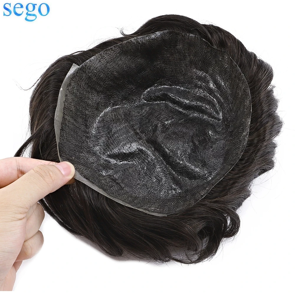 SEGO 8''x10'' Men Toupee 0.1MM PU Human Hair Prosthesis Patch Indian Hair System Replacement Durable Wigs Hairpiece Density 130%