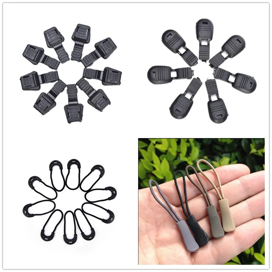 

20PCS/10/5PCS Tent Backpack Zipper Pull Puller Rope Tag Fixer Zip Cord Tab Replacement Clip slider Buckle Travel Bag Suitcase
