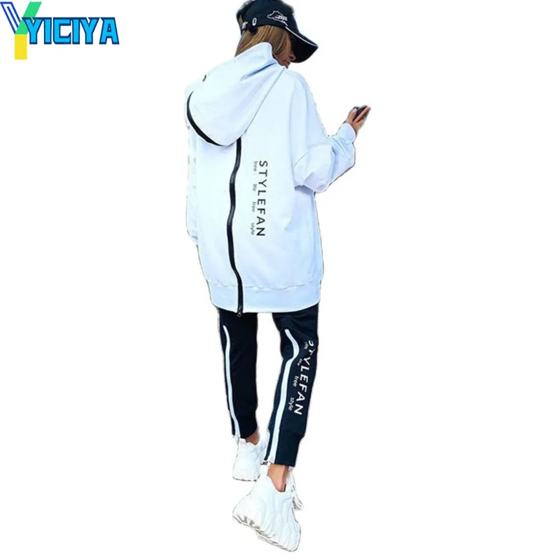 YICIYA Женский Длинный свитшот с капюшоном длинные брюки спортивный костюм для бега