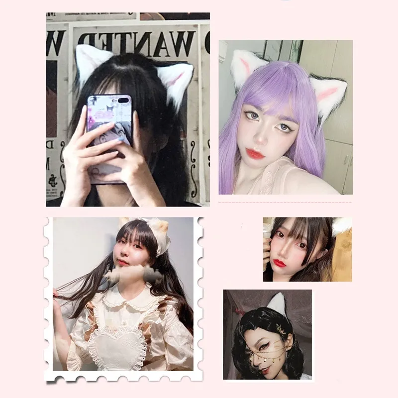 Милые меховые заколки для волос с ушками животных 2020 Женские аниме волк кошка