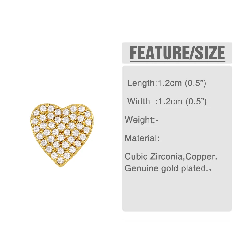 

Gold Filled Heart Stud Earrings For Women Micro Paved Ear Cuffs Chain Clip On Earring CZ Zircon Trendy Jewelry Women Gift erst34