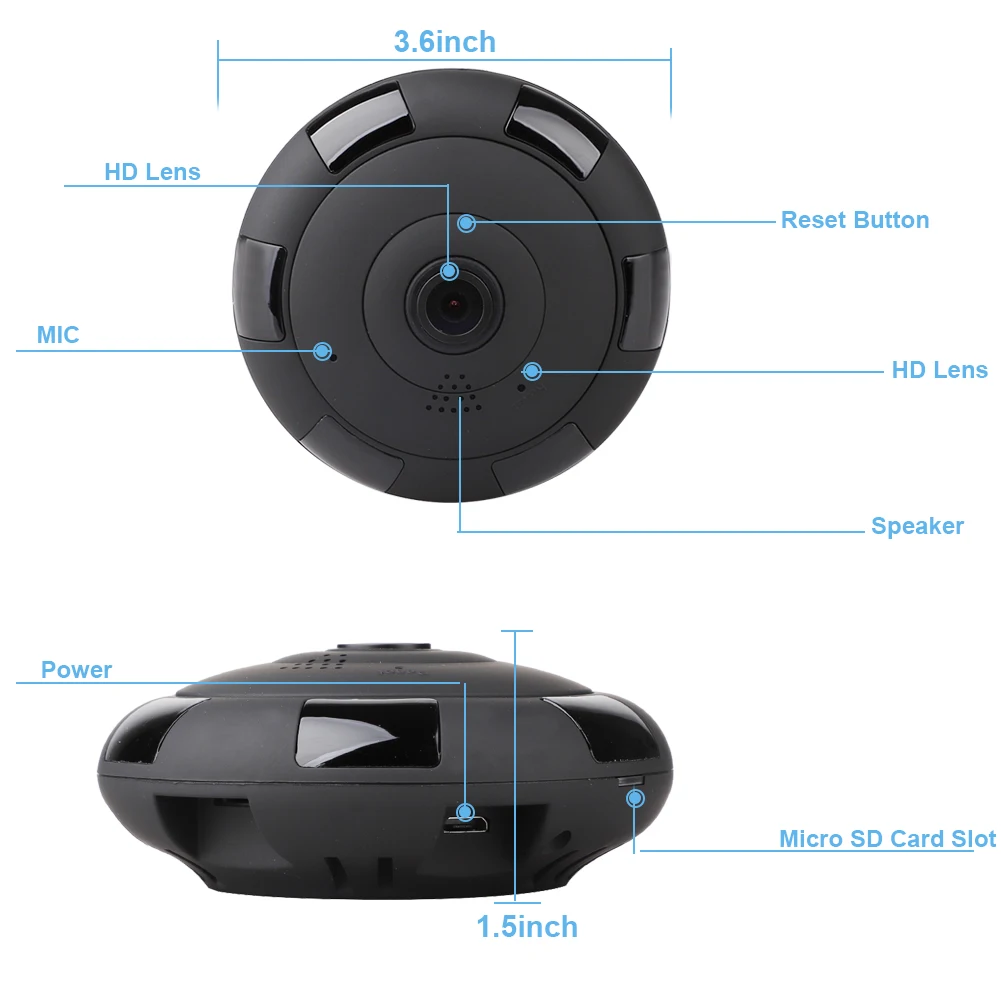 

960P Wifi Camera VR 360 Panoramic Camera Home Safe Two Way Audio Night Vision Fisheye Smart Camera Baby View Office Security