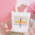 Холщовая Сумка на плечо для женщин, простые сумки для покупок с принтом для серфинга, хлопковая тканевая сумка-тоут для учеников, для книг
