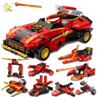 huiqibao 344pcs 8in1 ninja road speed racing car building blocks city flight vehicle with 8 figure bricks toys for boys children