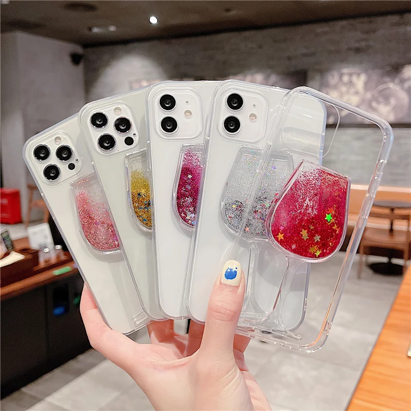 

Glitter Powder Red Wine Glass Phone Case for IPhone 12 11 Pro Max Mini XS XR X 8 7 Plus SE 2020 Shockproof TPU Silicone Cover