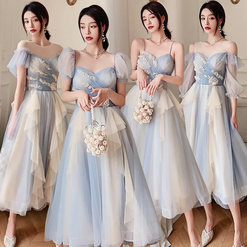 

Элегантное синее приталенное платье подружки невесты, Бандажное ТРАПЕЦИЕВИДНОЕ ПЛАТЬЕ в стиле ретро с завышенной талией для гостей свадьб...