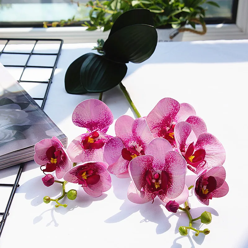 G Luxury Latex Orchid with leaves Artificial flower white Butterfly Orchids fake flower for Home Wedding Decoration flores - Цвет: G