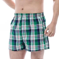 summer men plaid print elastic waistband loose boxers beach home short pants