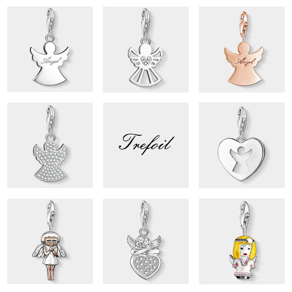 

Guardian Angel with Heart Charms Pendant,Fashion Jewelry 925 Sterling Silver Gift For Women Girls Fit Bracelet Necklace Bag