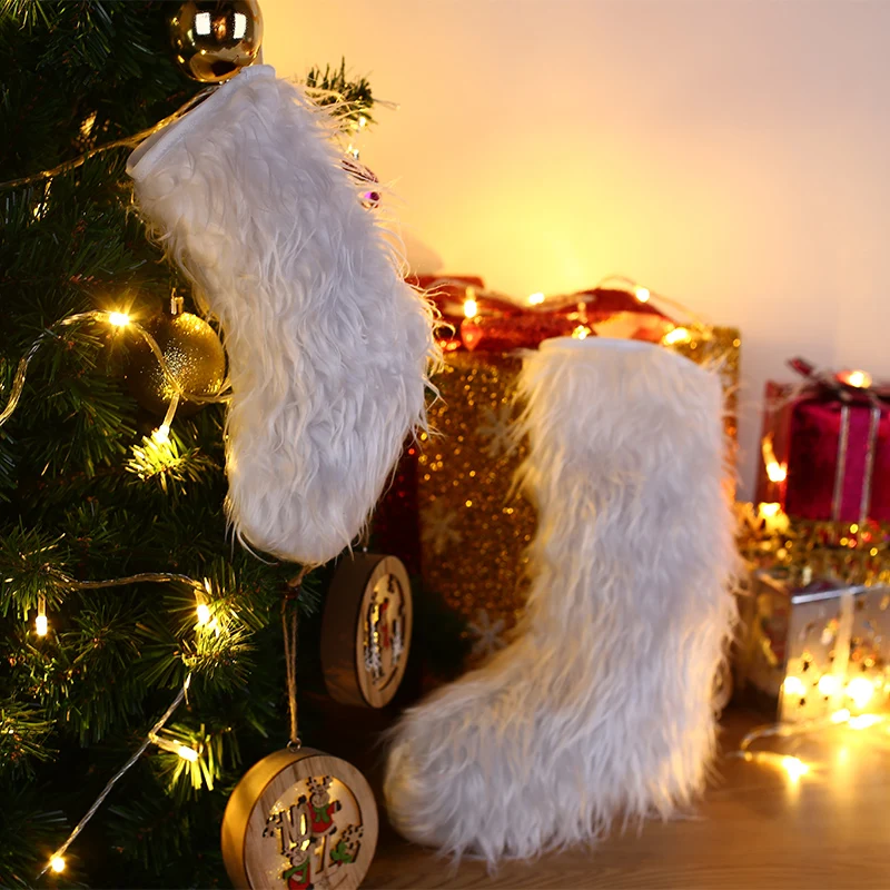 Fireplace Christmas Tree Wall Hanging Stocking Candy Bag Xmas Stock White Plush Ornaments Home Decor Wedding Market | Дом и сад