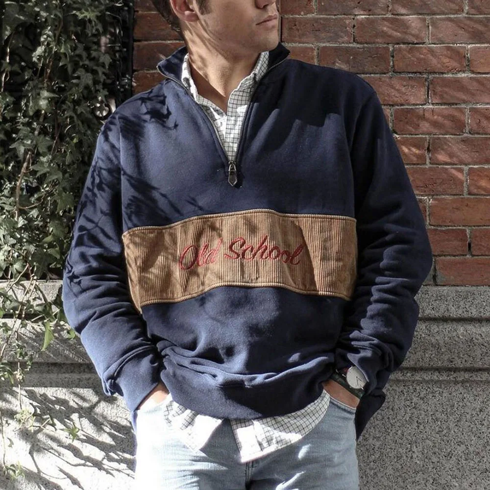 

2021 Autumn Winter Men Hoodies Fashion Splicing Embroidery Letter Long Sleeve Casual Loose Pullover Men Coat Tops