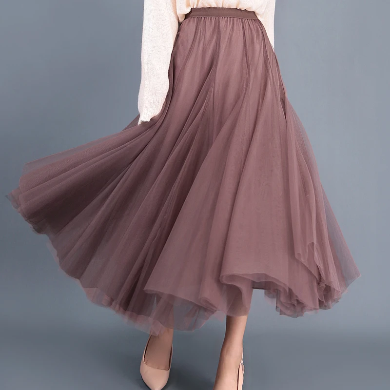 Женская юбка трапециевидной формы элегантная повседневная Однотонная из тюля